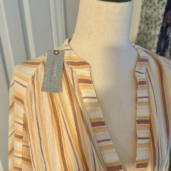 Anthropologie 💛 Balloon Sleeve Cropped Striped Tie Blouse 💛 NWT - Picture 6 of 12